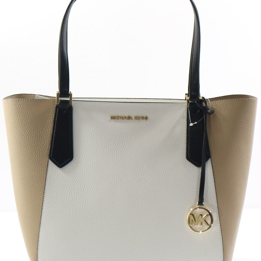 Michael Kors Kimberly LARGE Bonded Leather Tote Bisque/Black